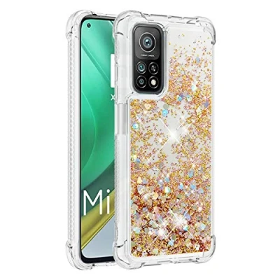 Image de KBIKO zxl Compatible avec Xiaomi Mi 10T Étui, Brillant Paillette Floating Quicksands Housse Coque Transparent TPU Antichoc Protective / Pro.Gold YBL, (Bumper)