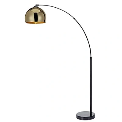 Image de Lampadaire Arquer Arc Lampe De Sol Abat jour Doré Pied Marbre Noir VN L00012 EU