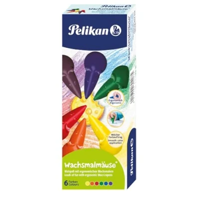Image de Pelikan 804073 Crayons de Cire pour Enfants en Forme Souris, Set Cadeau, 6 Couleurs, 1 Stück (1er Pack)