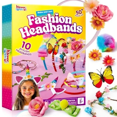 Image de Klever Kits Kit de fabrication bandeaux pour filles Créez vos propres tendance Ensemble d&#039;accessoires cheveux DIY, cadeaux d&#039;art et d&#039;artisanat 5, 6, 7 ans plus
