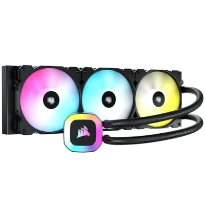 Image de CORSAIR H150 RGB Liquid CPU Cooler 360mm AIO SP120 Elite Fan Convient à Intel LGA 1200/115X/2066, AMD AM4 Adaptateur ARGB de Carte Mère Inclus Noir