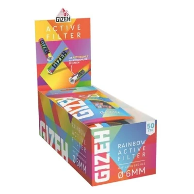 Image de GIZEH RAINBOW Active Filter Filtre à charbon actif de 6 mm diamètre fin avec en coque coco 27 longueur 10 sachets 50 filtres