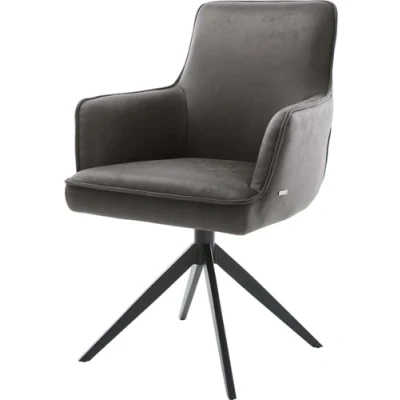 Image de Chaise pivotante Heira Flex avec accoudoirs microvelours anthracite vintage pied croisé large noir pivotement sur 360 fonction bascule ressorts ensachés