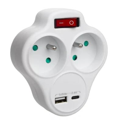 Image de Prise de courant Maclean, multiprise, répartiteur avec 2 prises et USB A/C 2,4A, type E, 2x16A, MCE336 interrupteur