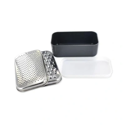 Image de Fackelmann 40907 Double râpe 3 en 1, avec réceptacle, à fromage et légumes, Acier inoxydable, Plastique, Gris foncé, 18,5 x 10,5 7,5 cm