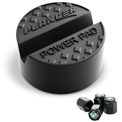 Image de PLANGER® Power Pad Flat + 4 Bouchons de Valve Tampon pour cric avec Conception antidérapante Protégez Votre Voiture en la Levant par Le hydraulique Construit Caoutchouc très résistant
