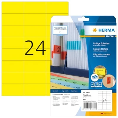 Image de Herma 4466 Étiquettes 70 x 37 A4 480 pièces Jaune
