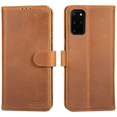 Image de LENSUN Coque Samsung Galaxy S20+ (Plus), Étui Cuir Véritable Portefeuille Housse [RFID Blocage] avec Rangements Cartes et Fermoir Magnétique pour S20 Plus 5G Brun Rétro