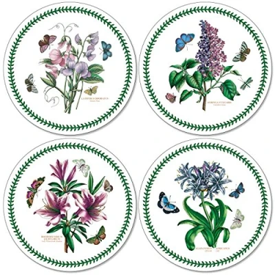 Image de Portmeirion Pimpernel Lot de 4 Sets Table Ronds en MDF avec Dos liège Motif Jardin botanique Multicolore 34 cm