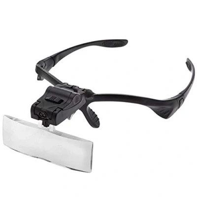 Image de Loupe Bandeau avec lumière LED, Mains Libres, Lunettes de Lecture 5 lentilles Amovibles, Pro pour Lire, Nail Art, Cils, Bijoux, Montre et réparation électronique