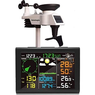 Image de Sainlogic Station Météo Sans Fil Avec Capteur Extérieur, 9 En 1 Anémomètre Et Pluviomètre, Thermomètre, Hygromètre, Phase De Lune