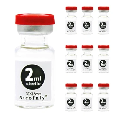 Image de Nicofnly 2ml Flacons en verre stériles, 10 paquets vides stériles avec port d&#039;injection auto cicatrisant et bouchon à rabat, emballage stérile