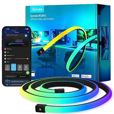 Image de Govee RGBIC Bande LED néon pour bureau de jeu, 5 m, lumière douce, découpable, panneau néon, compatible avec Razer Chroma, 11 musique, 64+ scène, contrôle d&#039;application RVB