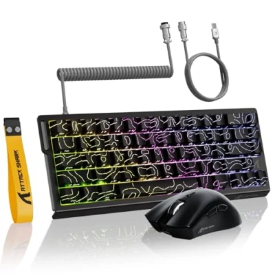 Image de MAMBASNAKE ATTACK SHARK X68 HE à Déclenchement Rapide Clavier, Souris R1 et Câble Spiralé 8 KHz, Précision RT 0,01 mm, Clavier Magnétique de Jeu Sans Fil R1, pour PC/Mac Contours Noirs