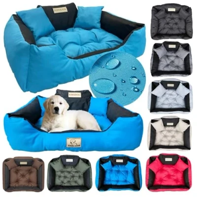 Image de Un lit pour très Grands Chiens 3XL 145x115 cm Personnalisé Nom du Chien Coussin imperméable Canapé adapté au Lavage Moelleux et Douillet, Super Doux Made in EU Bleu