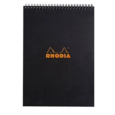 Image de RHODIA 185019C Notepad Bloc Notes à Spirale (Reliure Intégrale) Noir A4 21 x 29,7 cm Ligné 80 Feuilles Détachables Papier Clairefontaine Blanc g/m² Couverture en Carte Enduite
