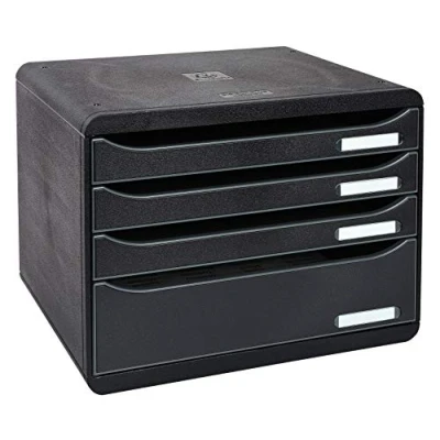 Image de Exacompta Réf. 315714D BIG BOX PLUS HORIZON Caisson 4 tiroirs, 3 tiroirs pour documents A4+ et 1 tiroir MAXI Dimensions extérieures : Profondeur 27 x largeur 35,5 Hauteur 27,1 cm Noir
