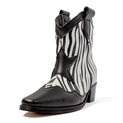 Image de L37 HANDMADE SHOES Femme Bottes de Cowboy I Daim Doublure en Cuir Chaussures Faites à la Main Sky Full of Stars Western, Blanc/Noir, 41 EU