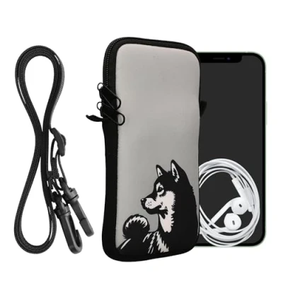 Image de kwmobile Housse de Protection Universelle pour Smartphone XXL 7&quot; Pochette téléphone Portable en néoprène avec Collier Ajustable Noir Blanc Gris