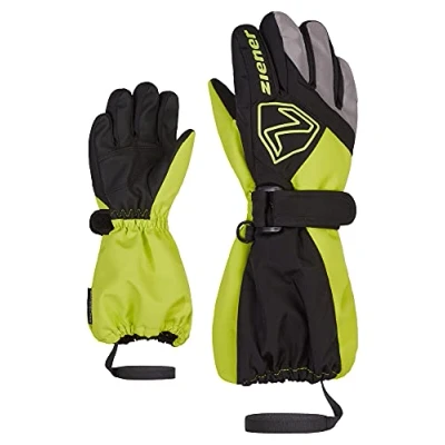 Image de Ziener Gants de Ski Unisexes pour bébé Lauro Imperméables Manches Longues Réfléchissantes Noir/Citron Vert 104 cm