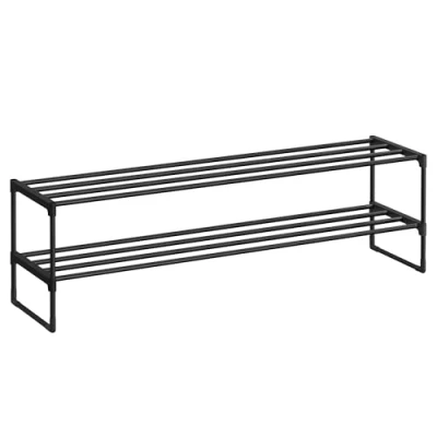 Image de SONGMICS Étagère à Chaussures 2 Niveaux, Porte Chaussures, en Métal, Rangement pour 10 12 Paires, Empilable, Entrée, Salon, Chambre, Dressing, 30 x 116 34 cm, Noir LSA032B01