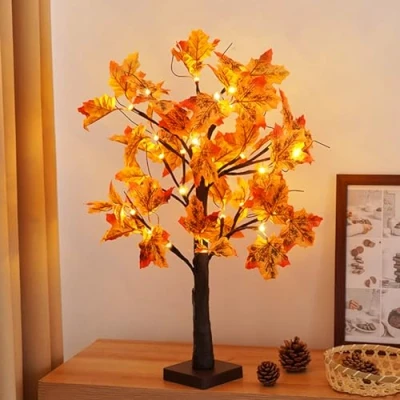 Image de Arbre de Érable Lumineux avec 24 LED Blanc Chaud, USB Interieur Ajustable Sapin Brindilles Fonctionne Piles pour Décoration Intérieure Noël fête Pâques (Érable)
