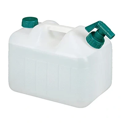 Image de relaxdays Bidon d’Eau avec Robinet, 10 litres, Plastique sans BPA, Couvercle, poignée, réservoir, Blanc/Vert