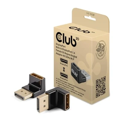 Image de Club 3D CAC 1008 Adaptateur DisplayPort mâle vers 1.4 femelle coudé à 90 4K120Hz M/F