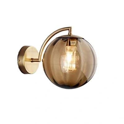 Image de ZTTECH applique murale en boule de verre Ambre, globe Ambre avec à base dorée pour chevet (Ambre)