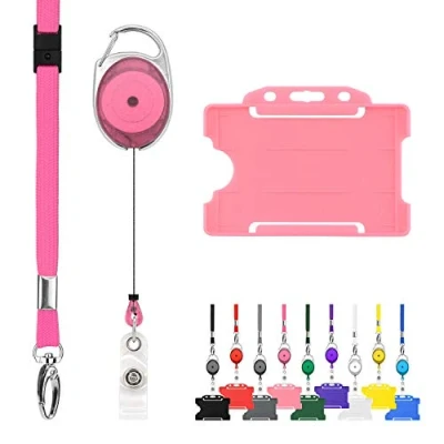 Image de LanyardsTomorrow Lot de 10 cordons rétractables et porte badges comprenant des unis, mousquetons extensibles Yoyo cartes rigides (rose)
