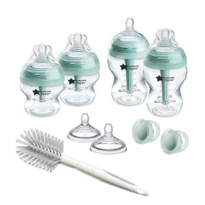Image de Tommee Tippee Kit de démarrage avancé anti coliques pour nouveau né, tétines à débit lent et système ventilation colique unique, tailles mixtes