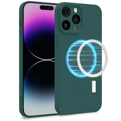 Image de MyGadget Coque Silicone [ Compatible avec MagSafe ] Apple iPhone 14 Pro Max Case TPU Souple &amp; Soft Doublure Microfibre Cover Protection Vert Olive