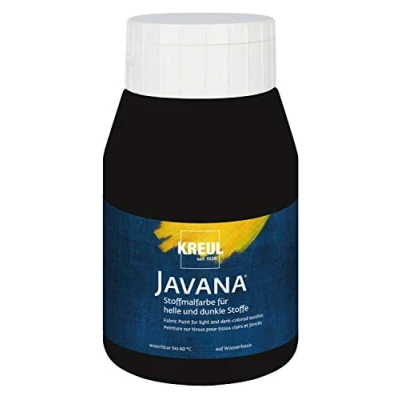 Image de Kreul 91561 Javana peinture pour tissus clairs et foncés, flacon de 500 ml noir, caractère pâteux, tamponner pochoiriser, résistant au lavage après fixation