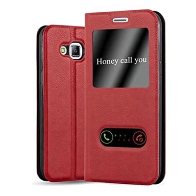 Image de cadorabo Coque pour Samsung Galaxy J5 2015 en Rouge Safran Housse Protection avec Stand Horizontal et Deux Fenêtres Portefeuille Etui Poche Folio Case Cover