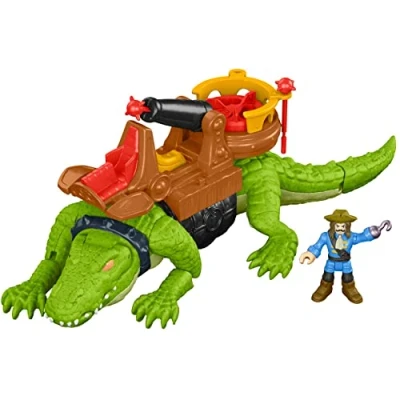 Image de Imaginext Crocodile et capitaine crochet avec 2 projectiles inclus, jouet pour enfant de 3 à 8 ans, DHH63