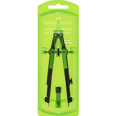 Image de Faber Castell 10011552 Compas à Réglage Instantané Par Leviers Vert Fluo/Noir
