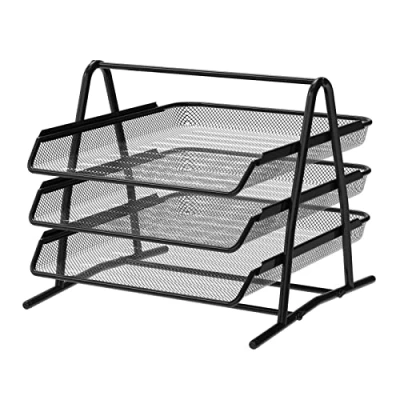 Image de Detectalia Plateau Organisateur de Bureau et Documents 3 Niveaux Noir. Dossier A4, Caisson Bureau, Classeurs, d&#039;ordinateur, Tiroirs, Matériau en Maille Métallique Noir
