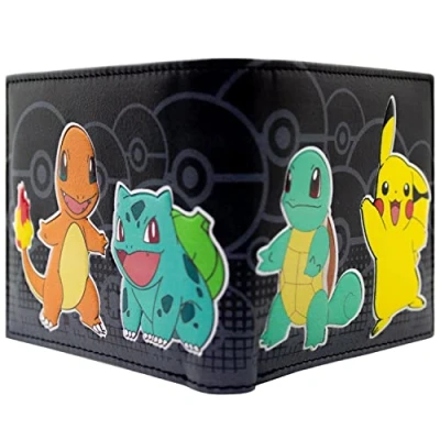 Image de Bulbasaur Starters Squirtle avec Pikachu Portefeuille Bi Fold Porte ID &amp; Carte, Noir