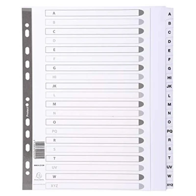Image de Exacompta Réf. MWDA ZZ EW Intercalaires en carte blanche 160g/m2 FSC® avec 20 onglets imprimés alphabétiques de A à Z et plastifiés Page d&#039;indexation imprimable Format classer A4 maxi