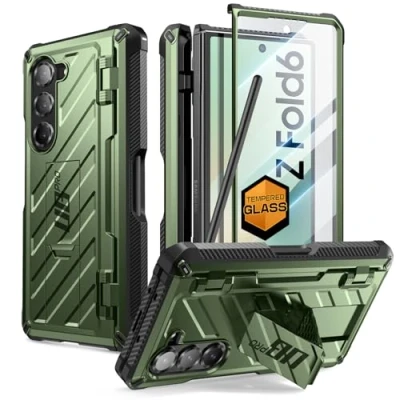 Image de SUPCASE Coque pour Samsung Galaxy Z Fold 6 avec Porte Stylet [Protecteur d&#039;Ecran Verre Trempé et Support Pliable] UBPro [Protection Robuste Qualité Militaire] Intégrale 6, Vert