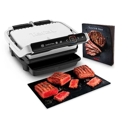 Image de Tefal Grill électrique de table, 12 programmes automatiques, Mode manuel, Fonction aliments congelés, 2000 W, Livret recettes OptiGrill Elite GC750D12, Noir / Gris