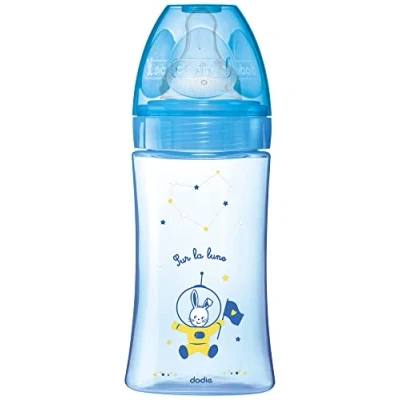 Image de dodie Initiation+ Biberon Anti Colique Tétine Ronde 3 Vitesses Débit 2 Bleu Cosmonaute 0 6 Mois 270 ml