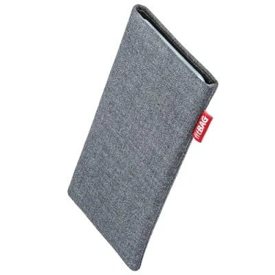 Image de fitBAG Jive Grise en Tissu Pochette customisée adaptée Housse de Protection pour Apple iPhone 16 Pro 6.3&quot; Nettoyage l’écran Fabriqué Allemagne