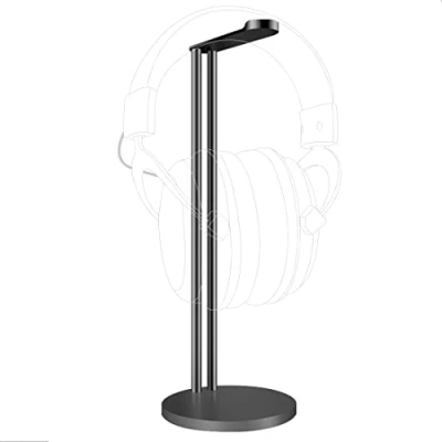 Image de GEEKRIA Headphone Stand Headset Holder Matte Frosted Earphone with Aluminum Supporting Bar Flexible Headrest PU Solid Base for All Headphones Size (Black)