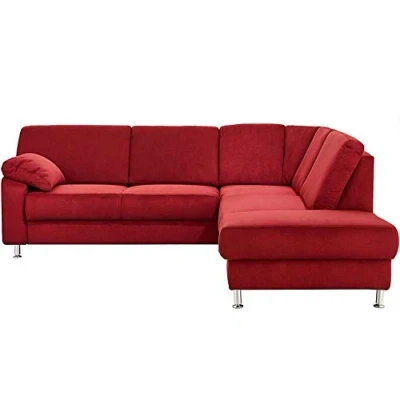 Image de CAVADORE Belfast Canapé d&#039;angle Droit en Microfibre avec Noyau à Ressort et Coffre de lit Rouge foncé 243 x 88 218