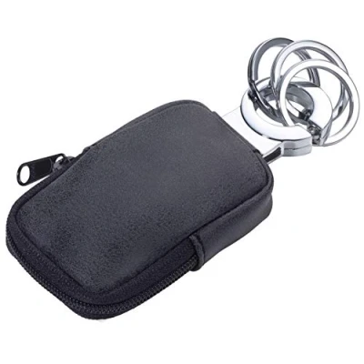 Image de KR21 77/DG Porte clés avec Pochette pour la Monnaie, Le Masque, etc. Revêtement antibactérien et tuant 99,9% des bactéries de Surface Fermeture éclair 3 en Similicuir Noir