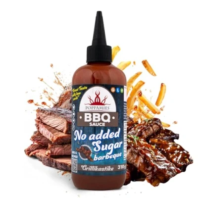Image de Sauce barbecue Poppamies sans sucre ajouté Faible en glucides, saveur fumée et intense, gluten, lactose, végétalienne 310 g