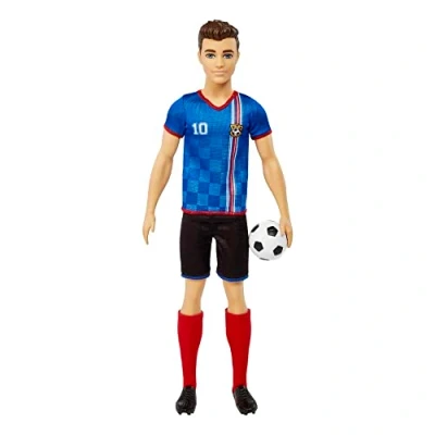 Image de Barbie Poupée Ken Footballeur avec Queue de Cheval Blonde, Maillot n 10, Balle Foot, Chaussures à Crampons et Chaussettes Hautes, Jouet Enfant, Dès 3 Ans, HCN15