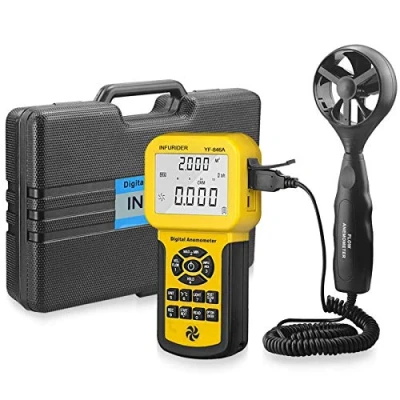 Image de Anemometre CFM CMM, Anémomètre Portable INFURIDER YF 846A 0,3 45m/s LCD Airflow Température, Anémomètres Numérique Extensible pour Mesure Vitesse du Vent, Débit d&#039;air, Max/Min/Moyen