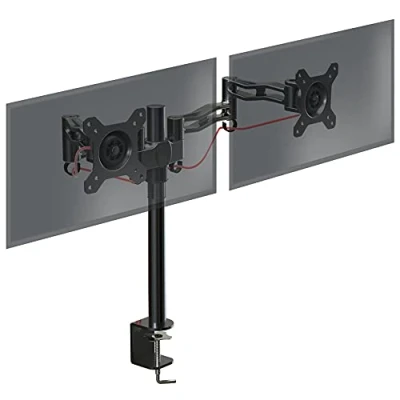 Image de Support double 2 écrans PC pour bureau à pince Duronic DM352 Hauteur ajustable VESA 75/100